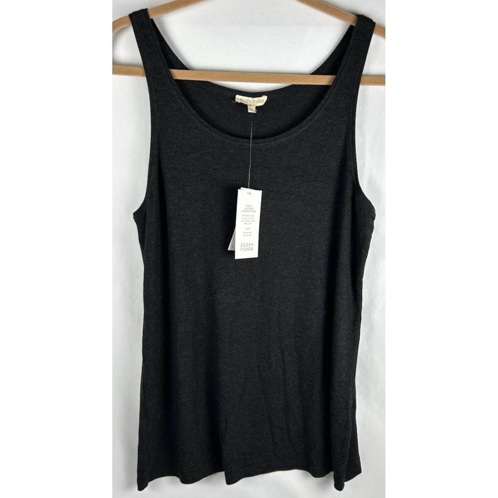 NWT Eileen Fisher Dark Gray Cozy Viscose Ribbed Slim Tank Top Sz XL Lagenlook